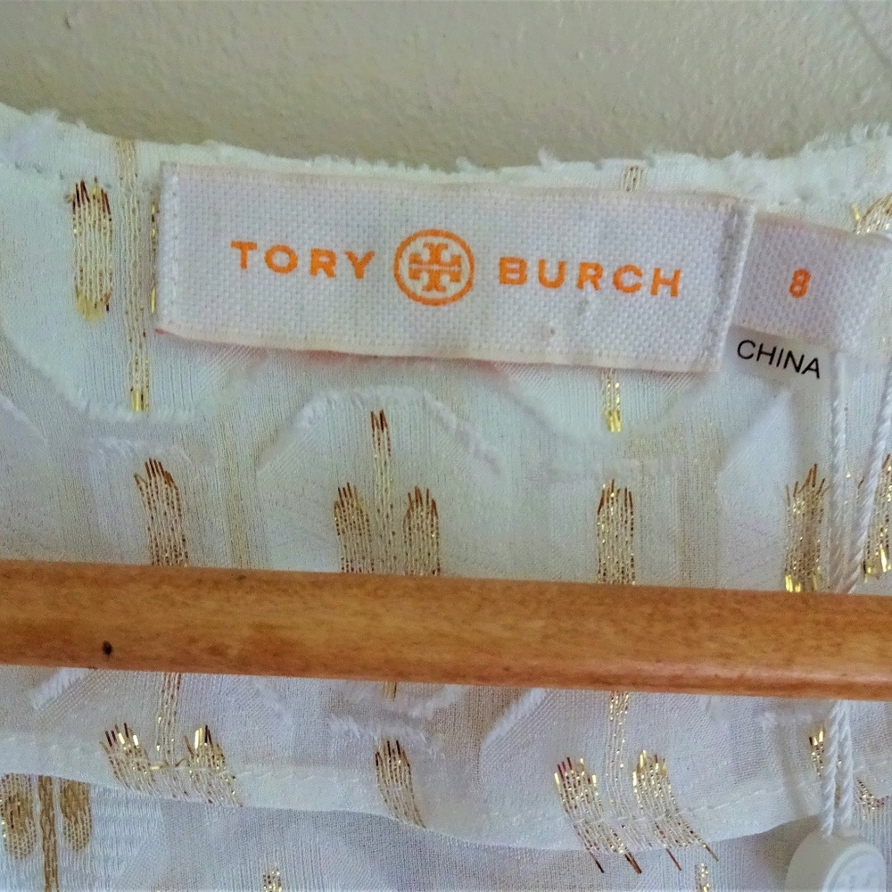 NWT Tory Burch Ivory & Gold Jasmine Dress - Picture 2 of 8
